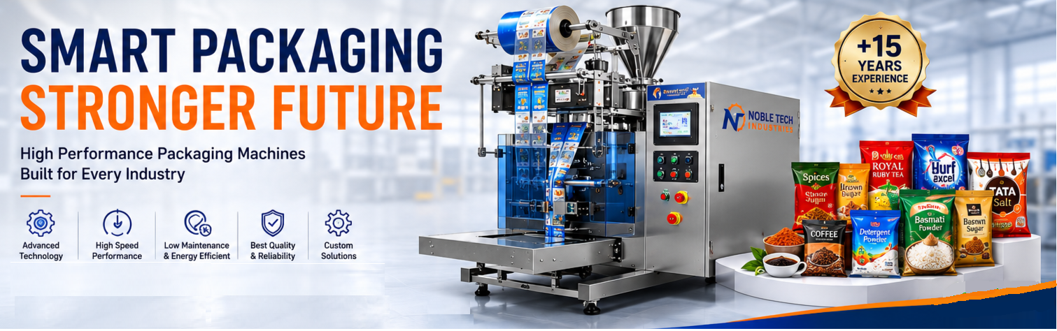 Noble Tech Industries automatic packaging machine with packed products beside it